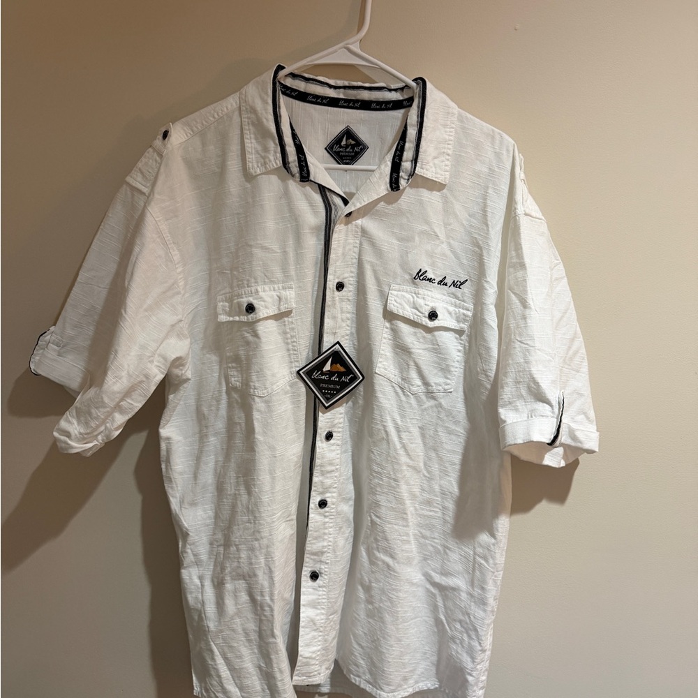 NEW Blanc du Nil Shirt Mens XXL White Short Sleeve Button Up Egyptian Travel 2XL